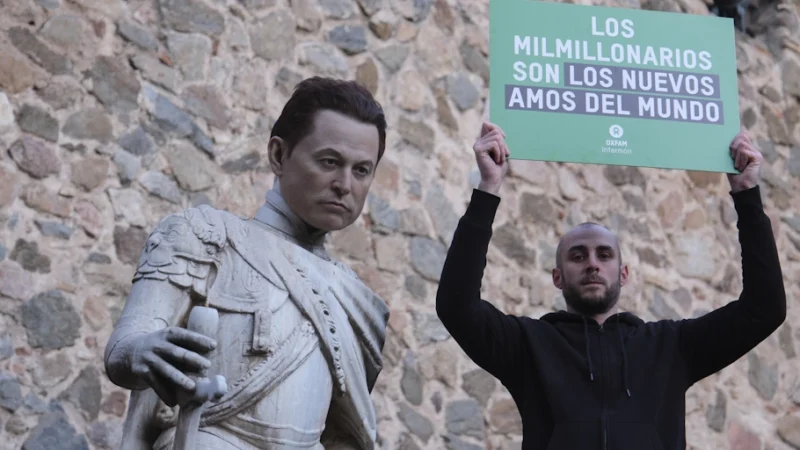 Una intervención artística convierte a Elon Musk en símbolo del “neofeudalismo” global